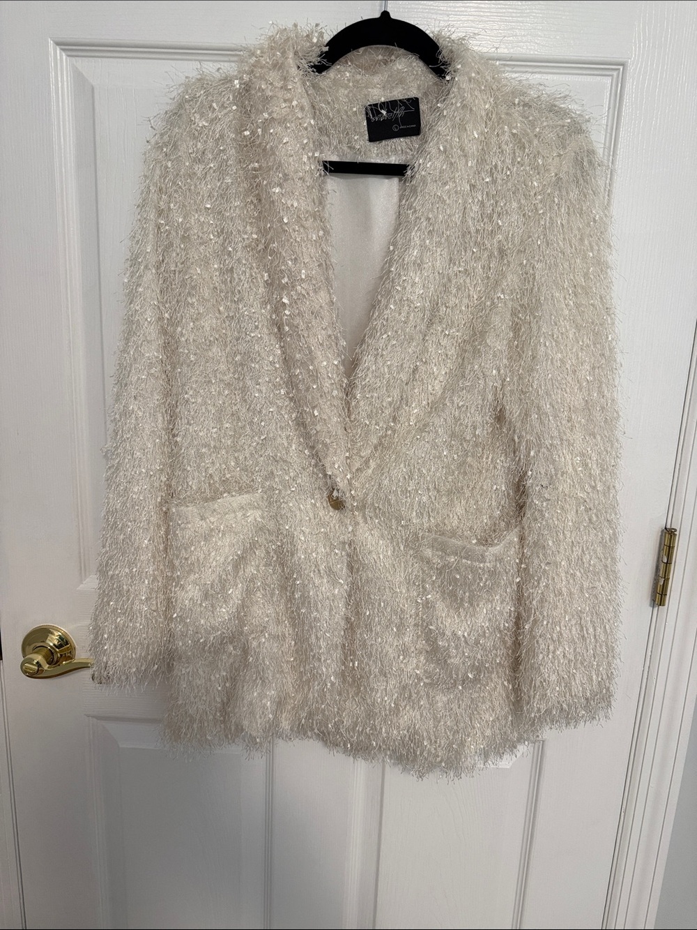 Textured Cream Sequin-Thread Blazer Jacket